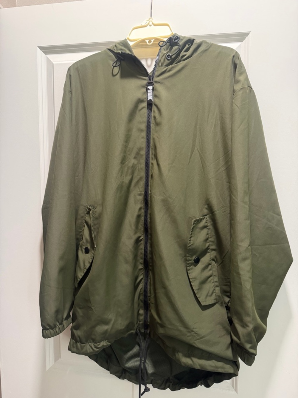 VS PINK Olive Green Hooded Windbreaker Jacket